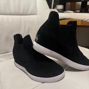 Sorel Out 'N About Slip-On Wedge Bootie - Black Suede - Size 9.5